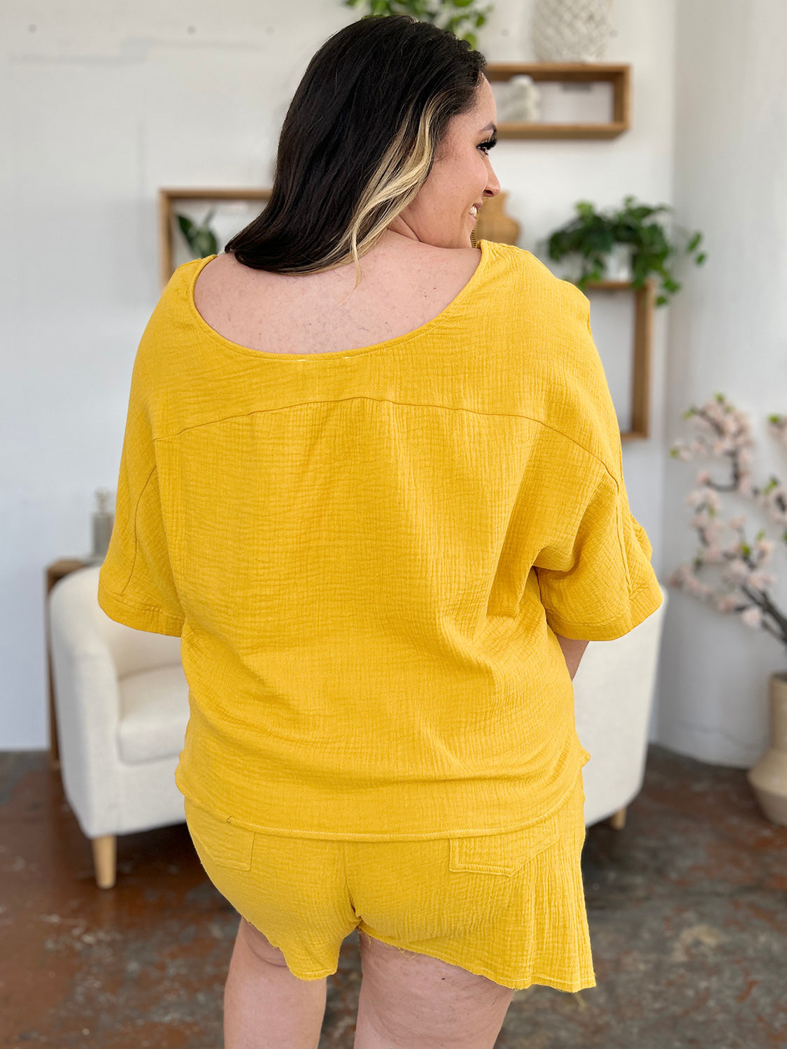 Daphne Texture Half Sleeve T-Shirt and Drawstring Shorts Set