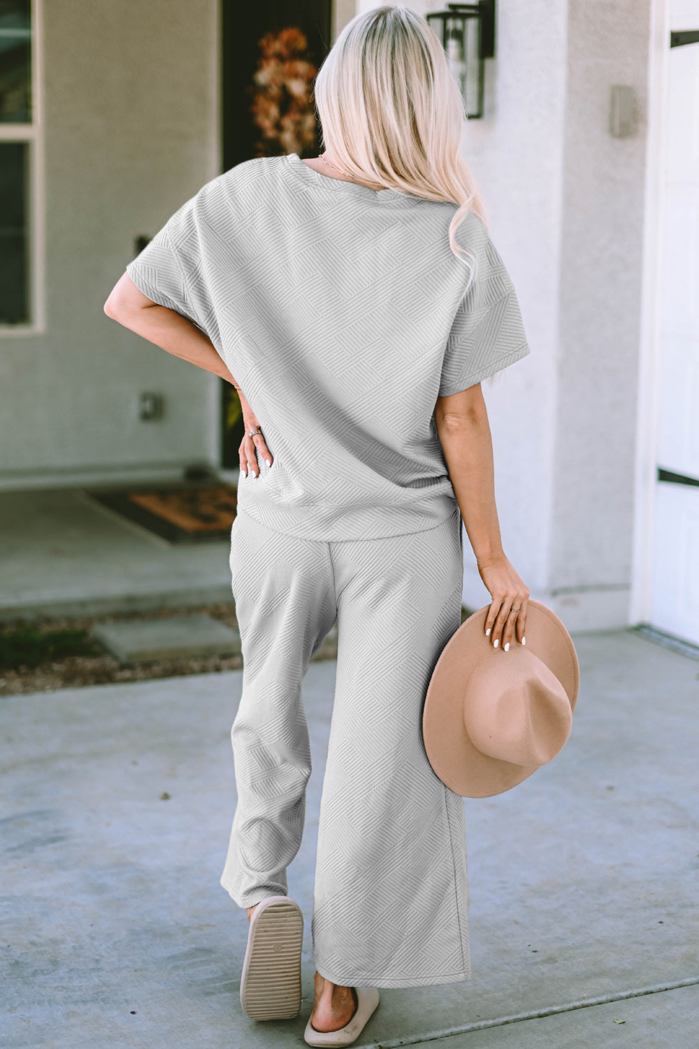 Daisy Texture Short Sleeve Top and Pants Set