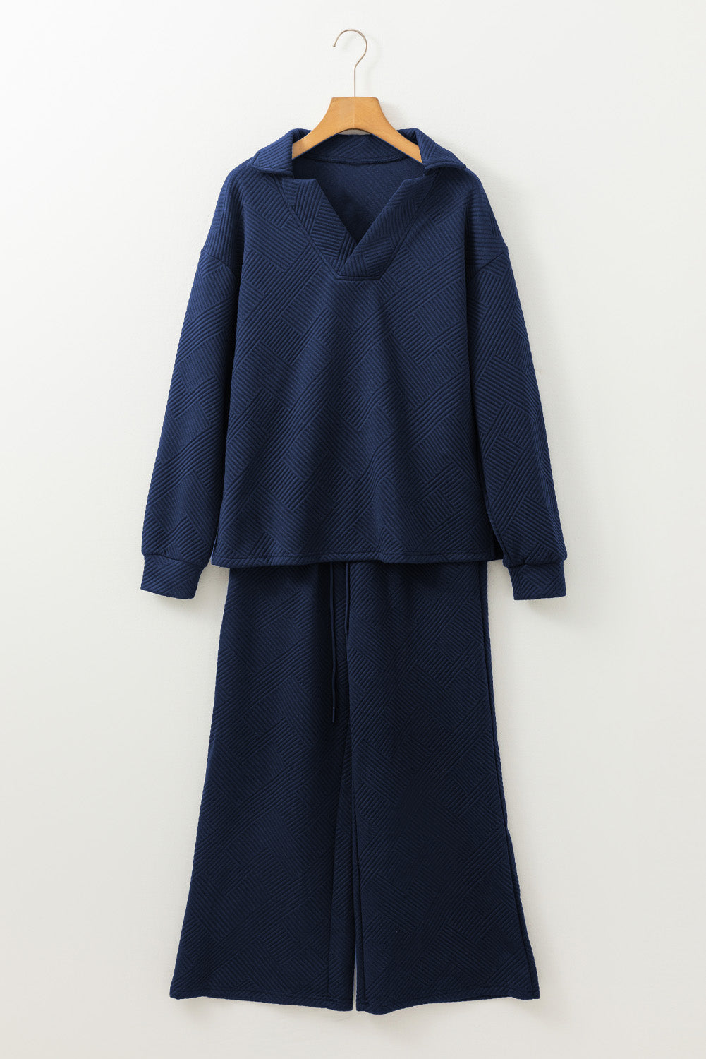 Stephanie Textured Collared Neck Top and Wide Leg Pants Set