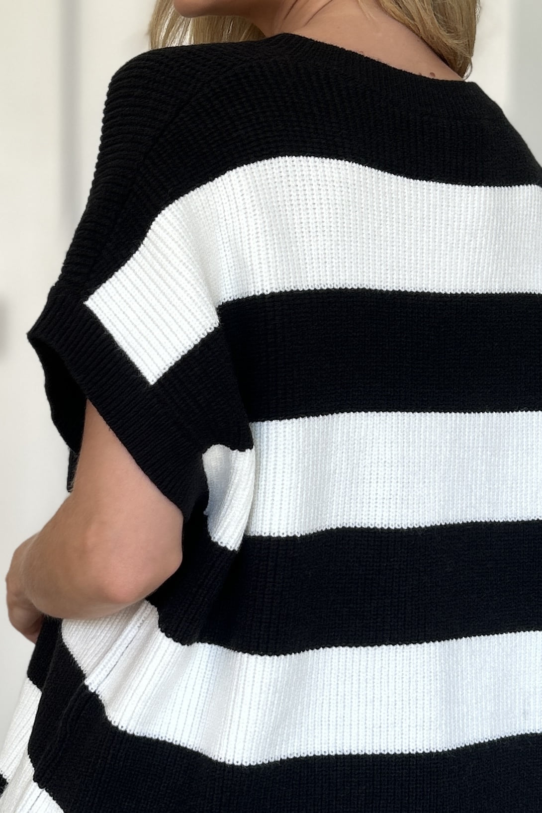 Anna Striped V-Neck Short Sleeve Sweater
