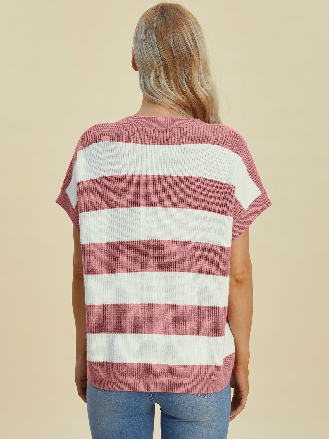 Anna Striped V-Neck Short Sleeve Sweater