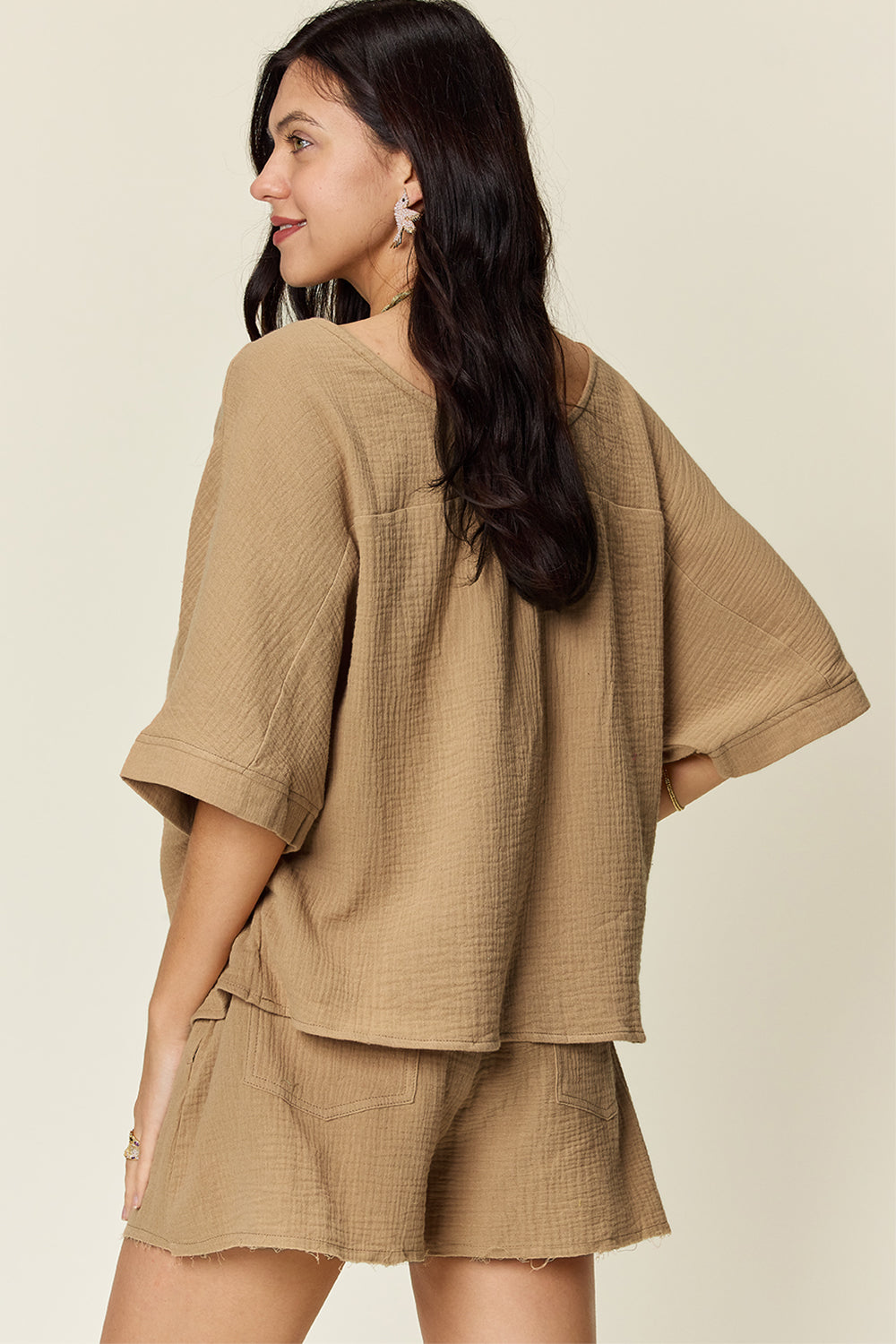 Daphne Texture Half Sleeve T-Shirt and Drawstring Shorts Set