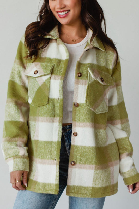 Aniston Pocketed Plaid Collared Neck Shacket