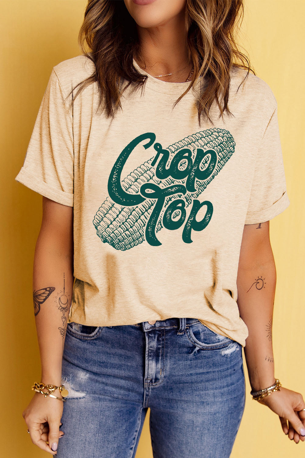 Christie Corn Letter Graphic Cuffed Tee