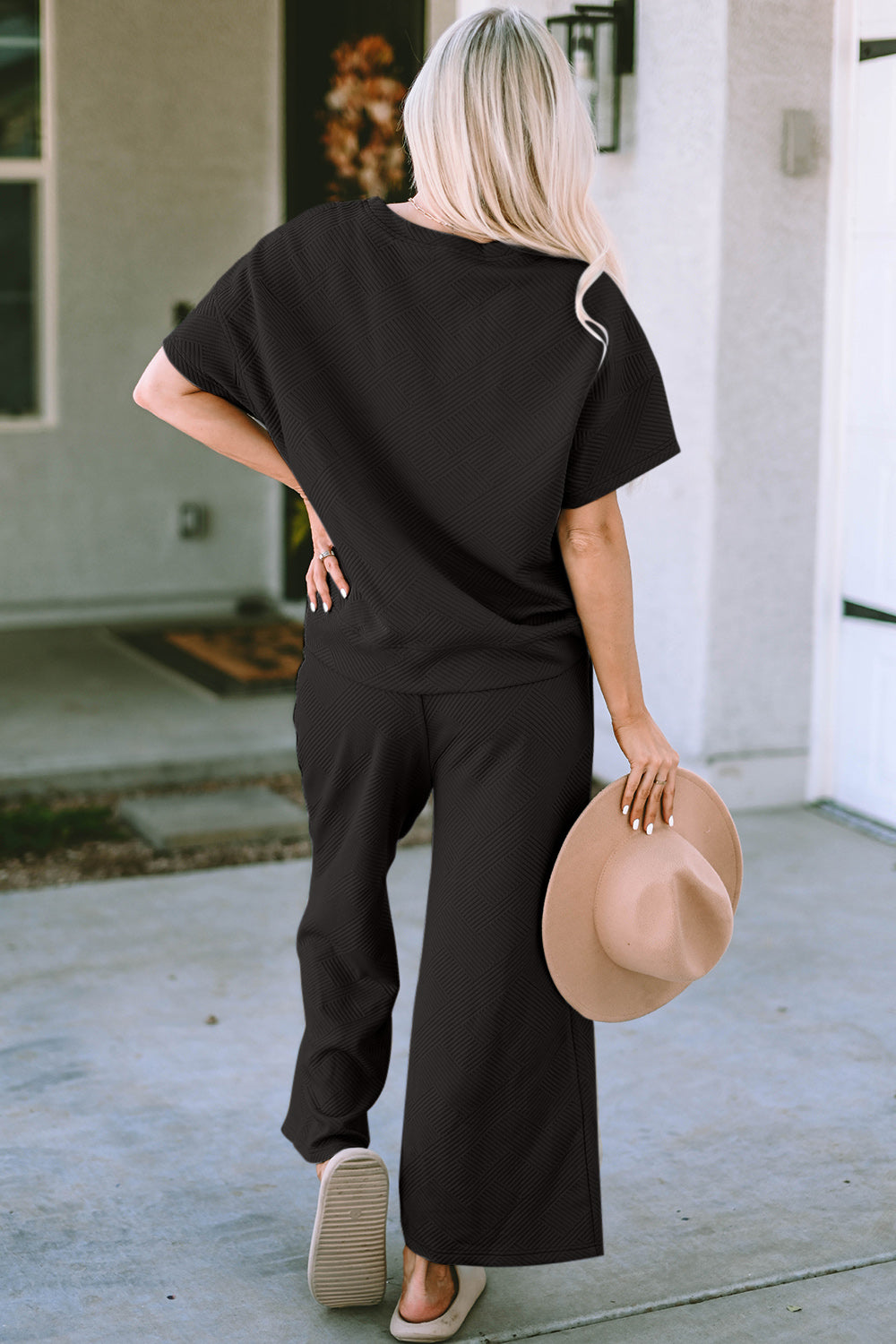 Daisy Texture Short Sleeve Top and Pants Set