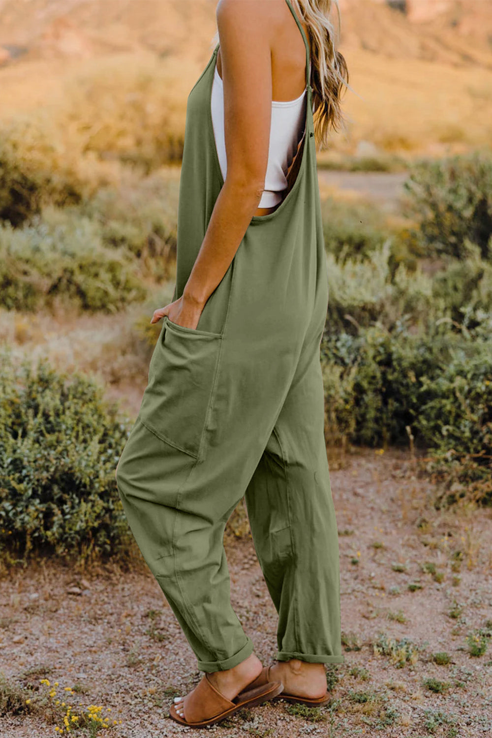 Sierra V-Neck Sleeveless Jumpsuit with Pockets