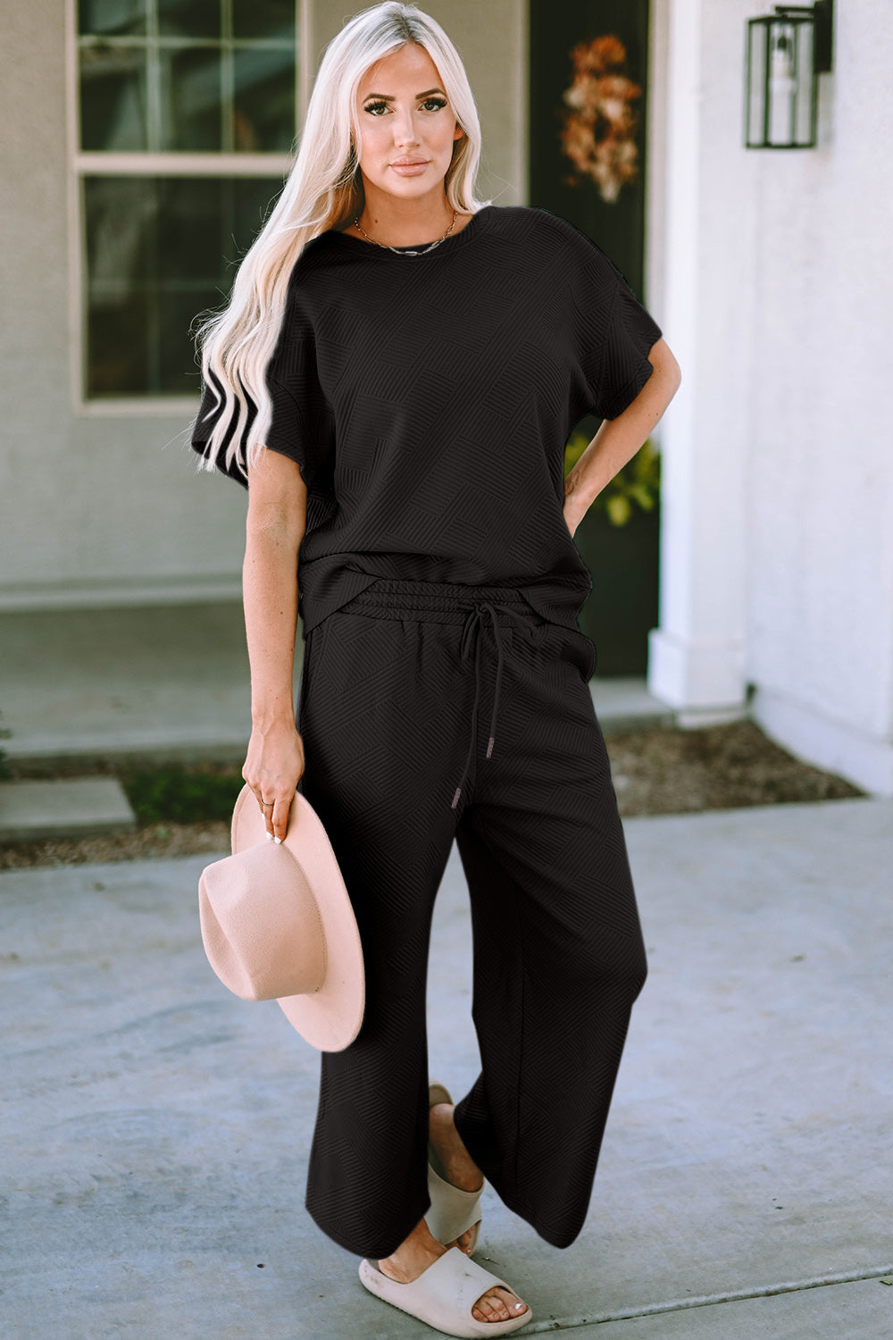 Daisy Texture Short Sleeve Top and Pants Set