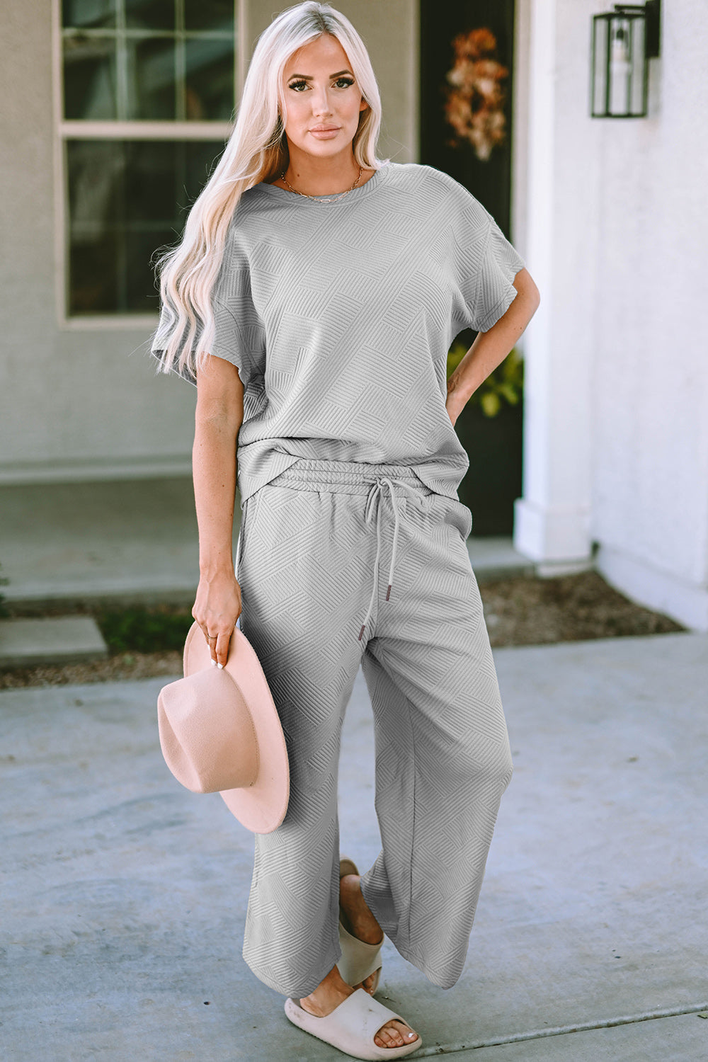 Daisy Texture Short Sleeve Top and Pants Set