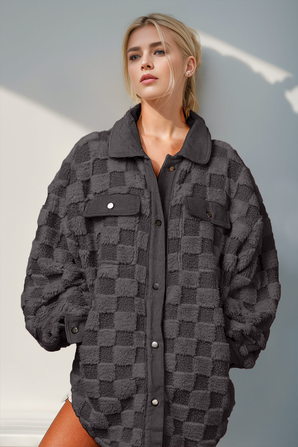 Audrey Button Up Fuzzy Checkered Shacket