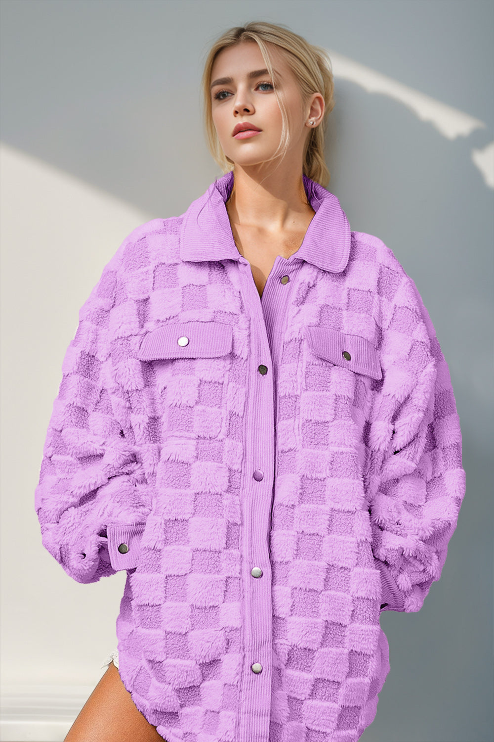 Audrey Button Up Fuzzy Checkered Shacket