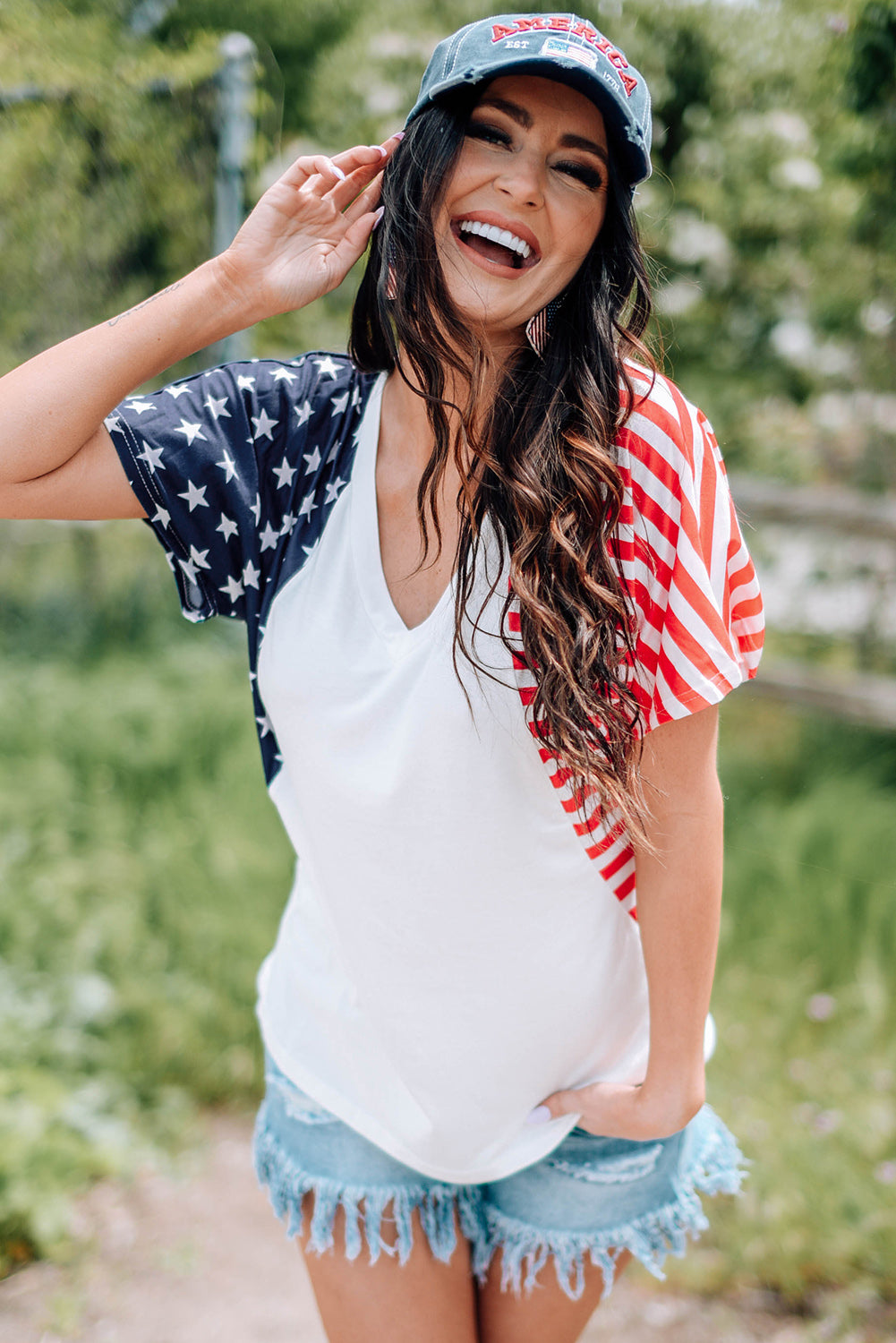 Liberty US Flag V-Neck Tee Shirt