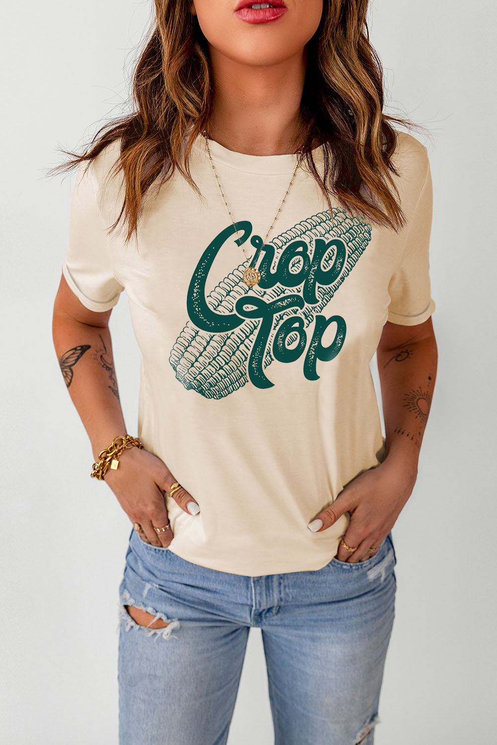 Christie Corn Letter Graphic Cuffed Tee