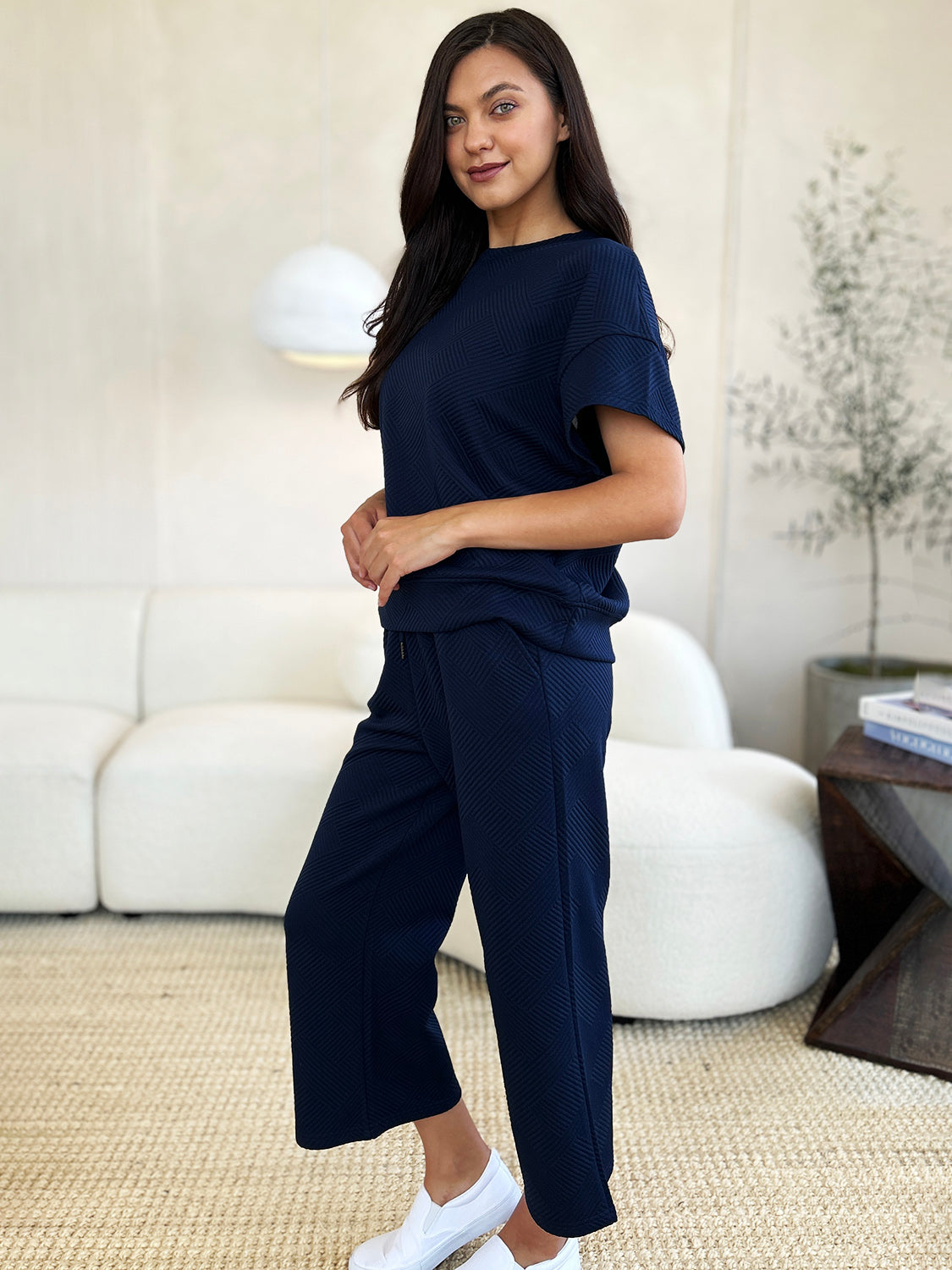 Daisy Texture Short Sleeve Top and Pants Set