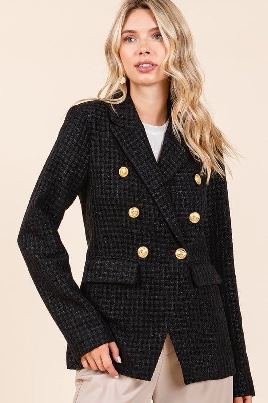 Jackie Plaid Texture Double-Breasted Long Sleeve Blazer