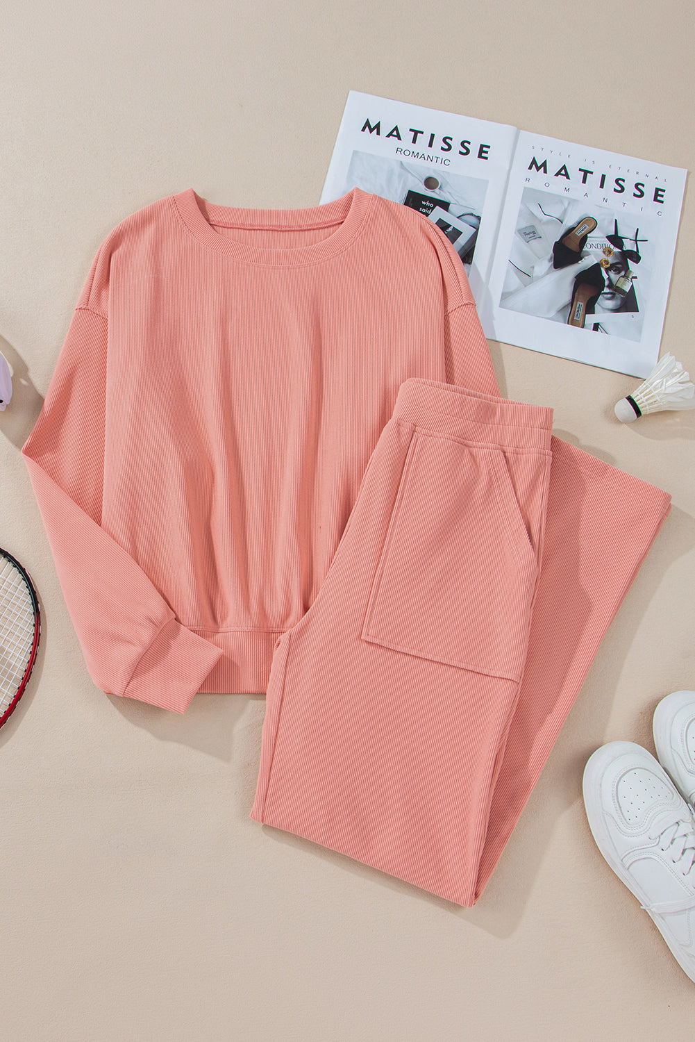 Lana Round Neck Long Sleeve Top and Pants Set