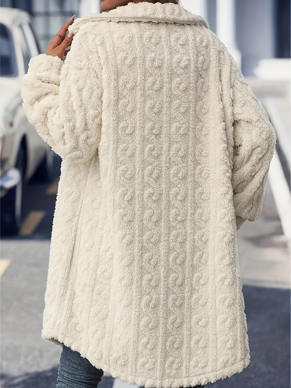 Retta Fuzzy Button Up Long Sleeve Longline Coat