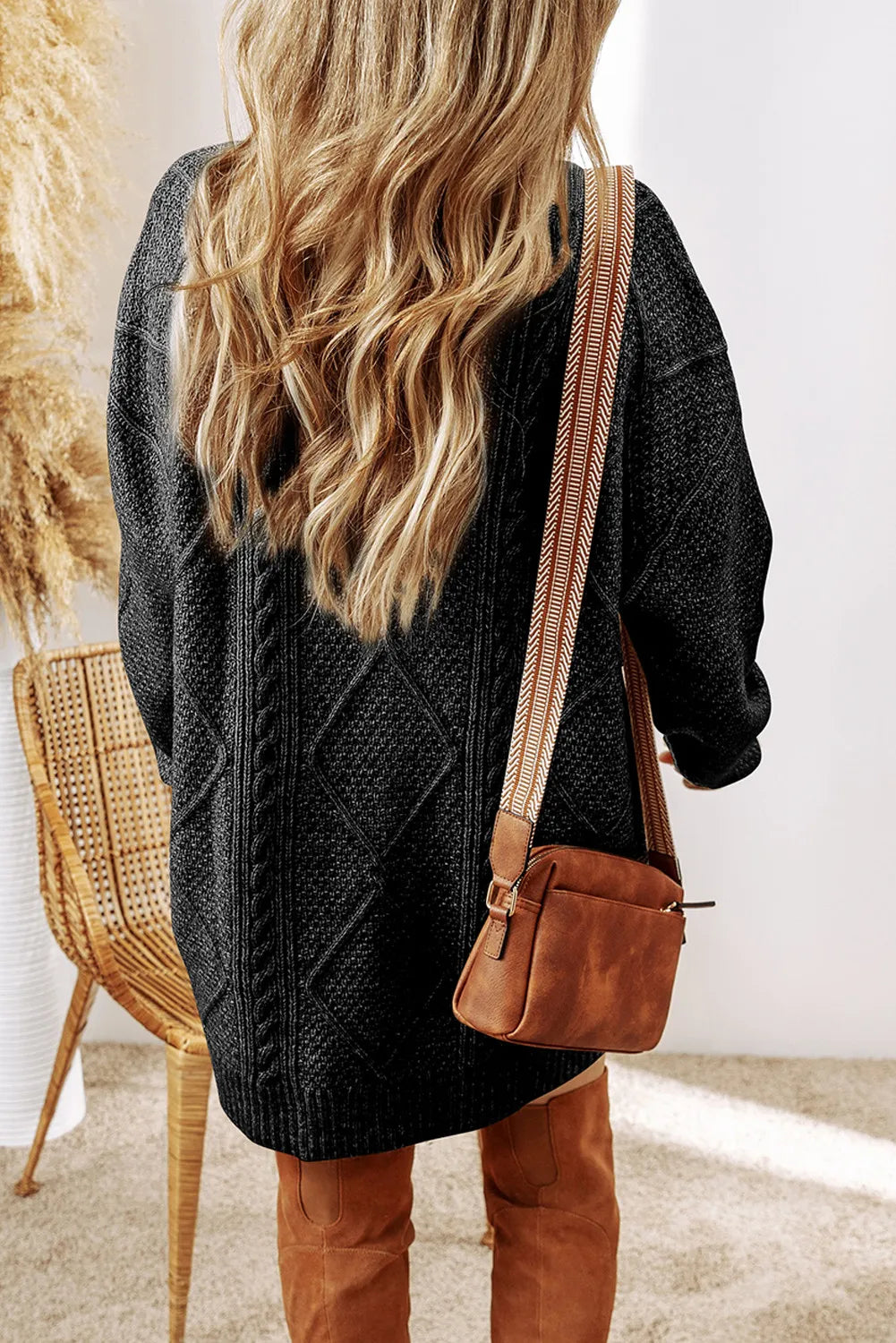 Ann Cable-Knit Round Neck Sweater Dress