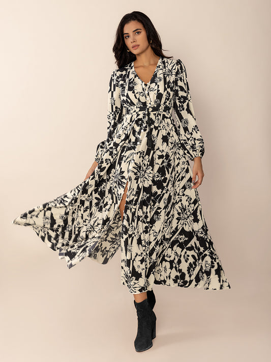 Tavi V-Neck Long Sleeve Midi Dress