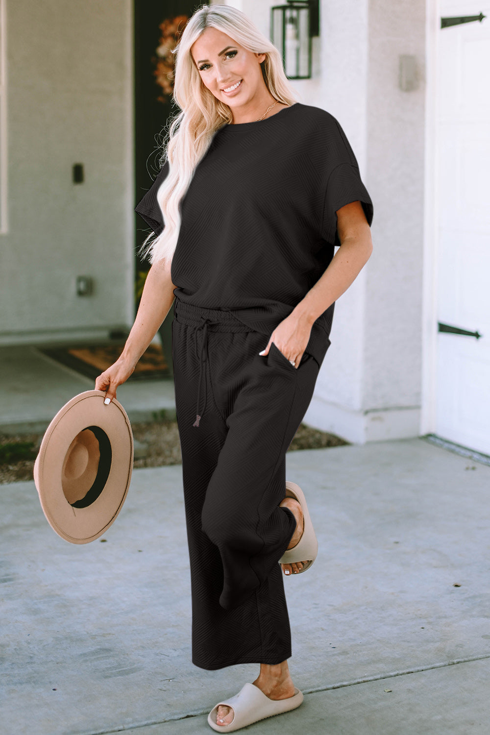 Daisy Texture Short Sleeve Top and Pants Set