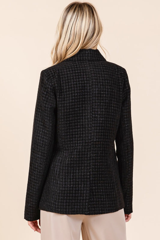 Jackie Plaid Texture Double-Breasted Long Sleeve Blazer
