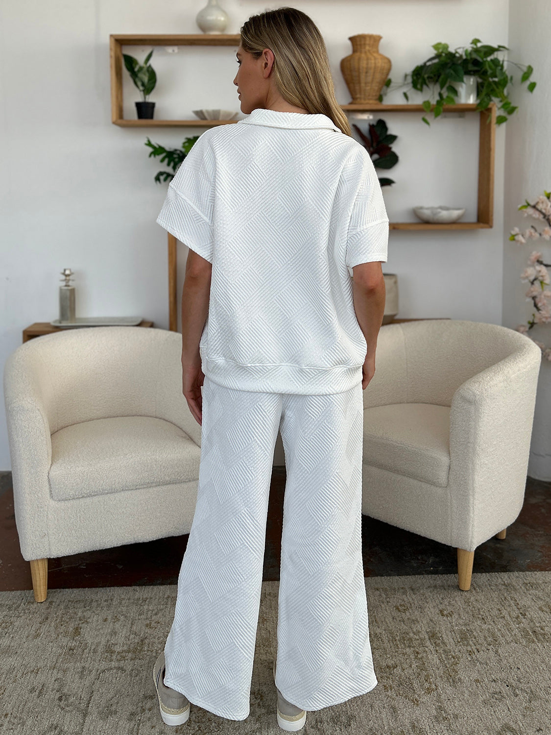 Palmer Texture Half Zip Short Sleeve Top and Pants Set