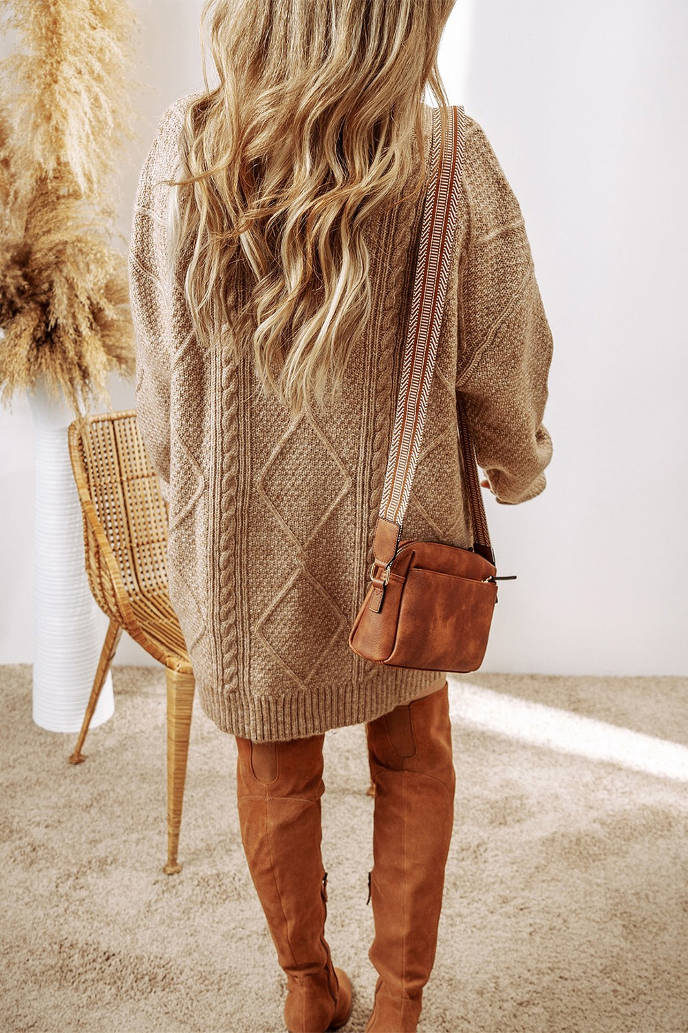 Ann Cable-Knit Round Neck Sweater Dress