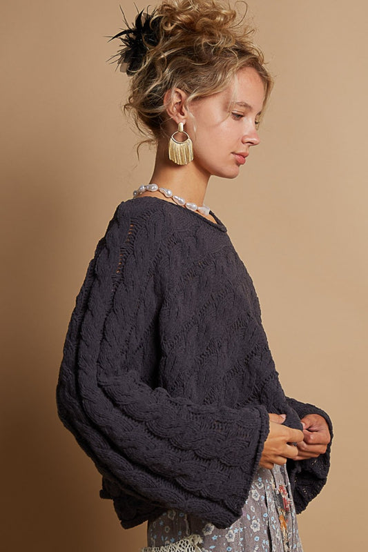Jade Round Neck Cable Knit Cropped Sweater
