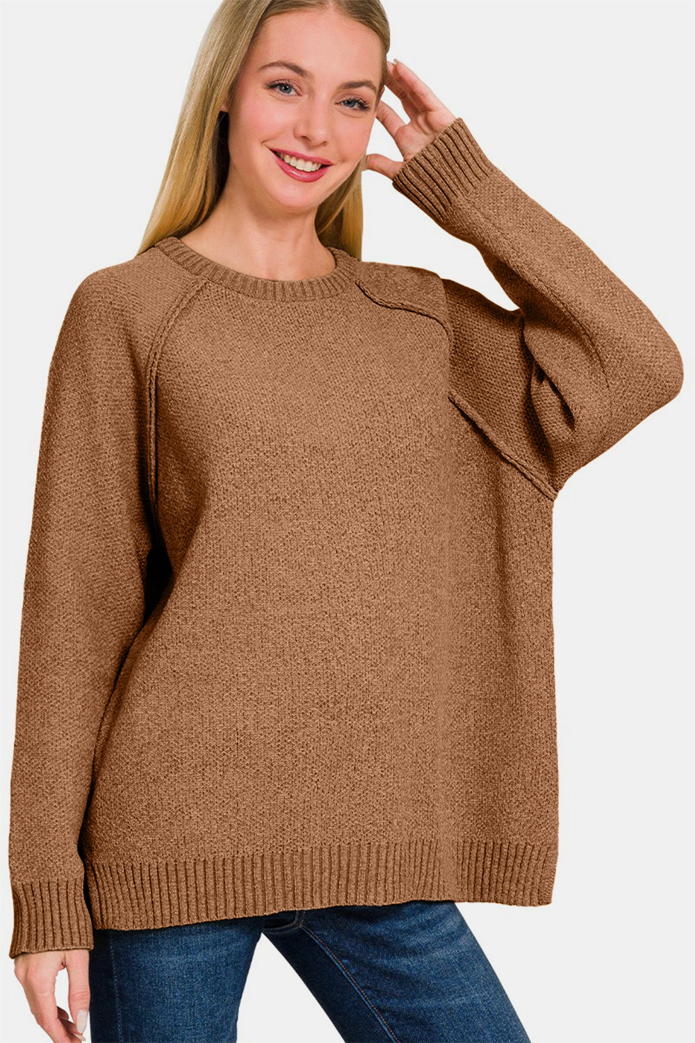 Karli Side Slit Raglan Sleeve Sweater