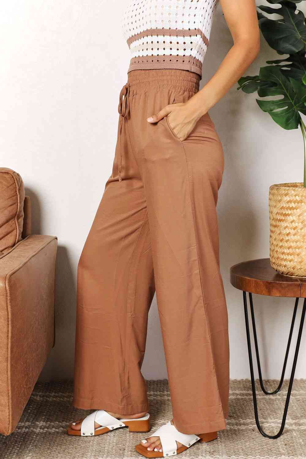 Dawn Drawstring Smocked Waist Wide Leg Pants