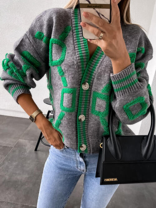 Capri Geometric Dropped Shoulder Button Down Cardigan