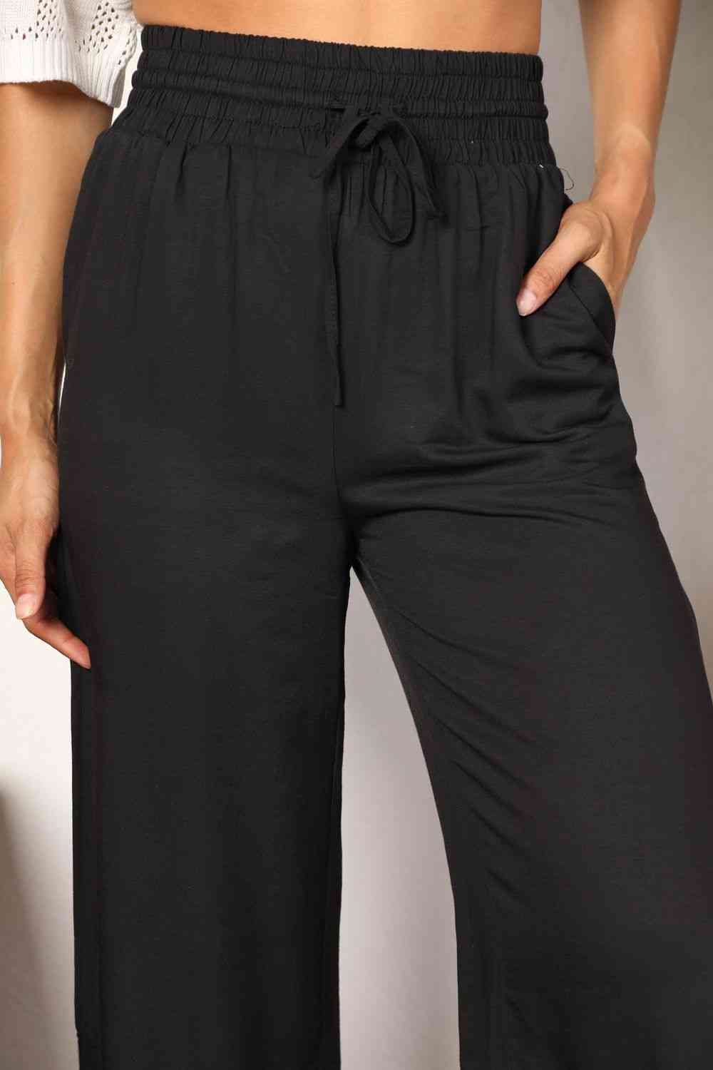 Dawn Drawstring Smocked Waist Wide Leg Pants