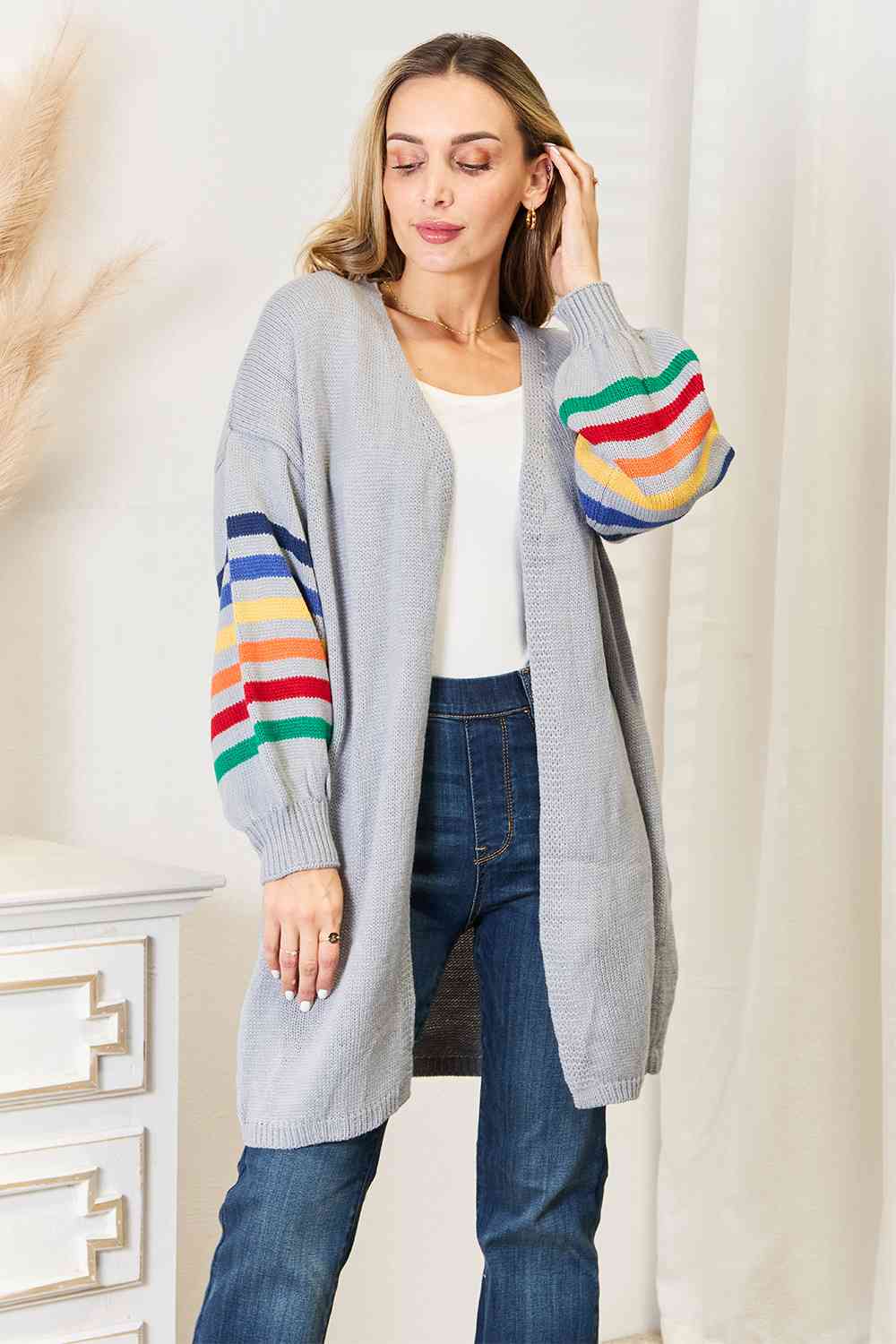 Striped open front clearance cardigan