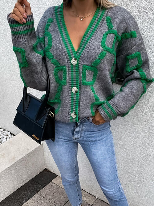 Capri Geometric Dropped Shoulder Button Down Cardigan