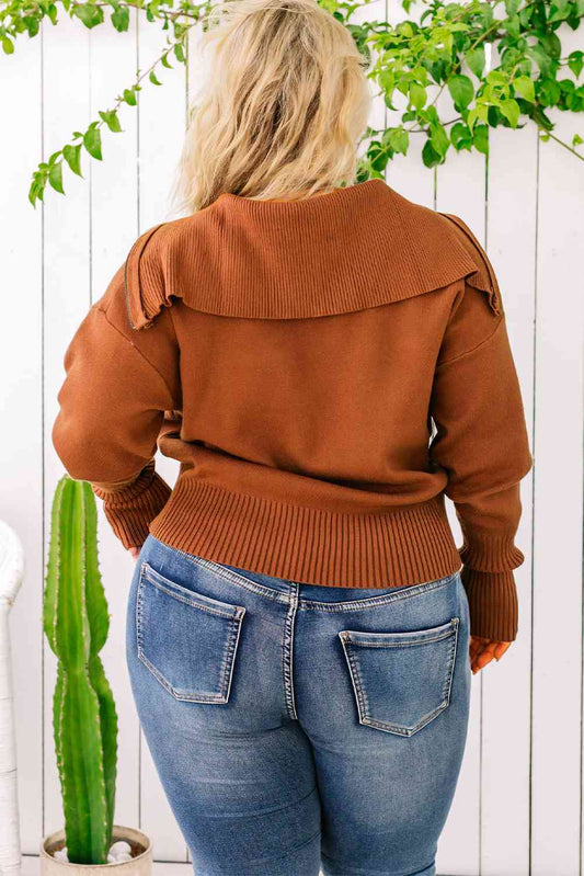 Lynn Collared Neck Zip-Up Long Sleeve Sweater