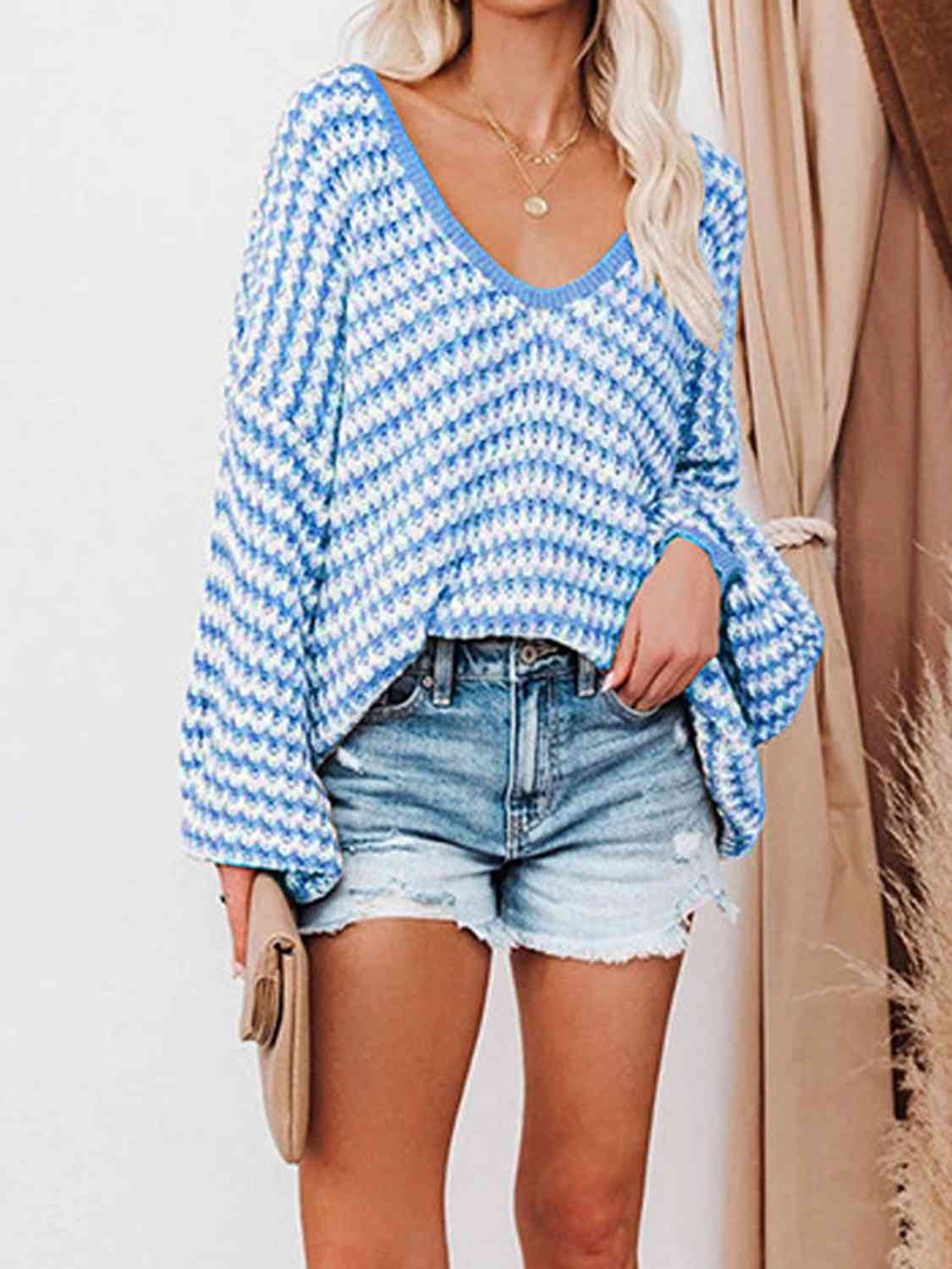 Carmen Striped Drop Shoulder V-Neck Sweater