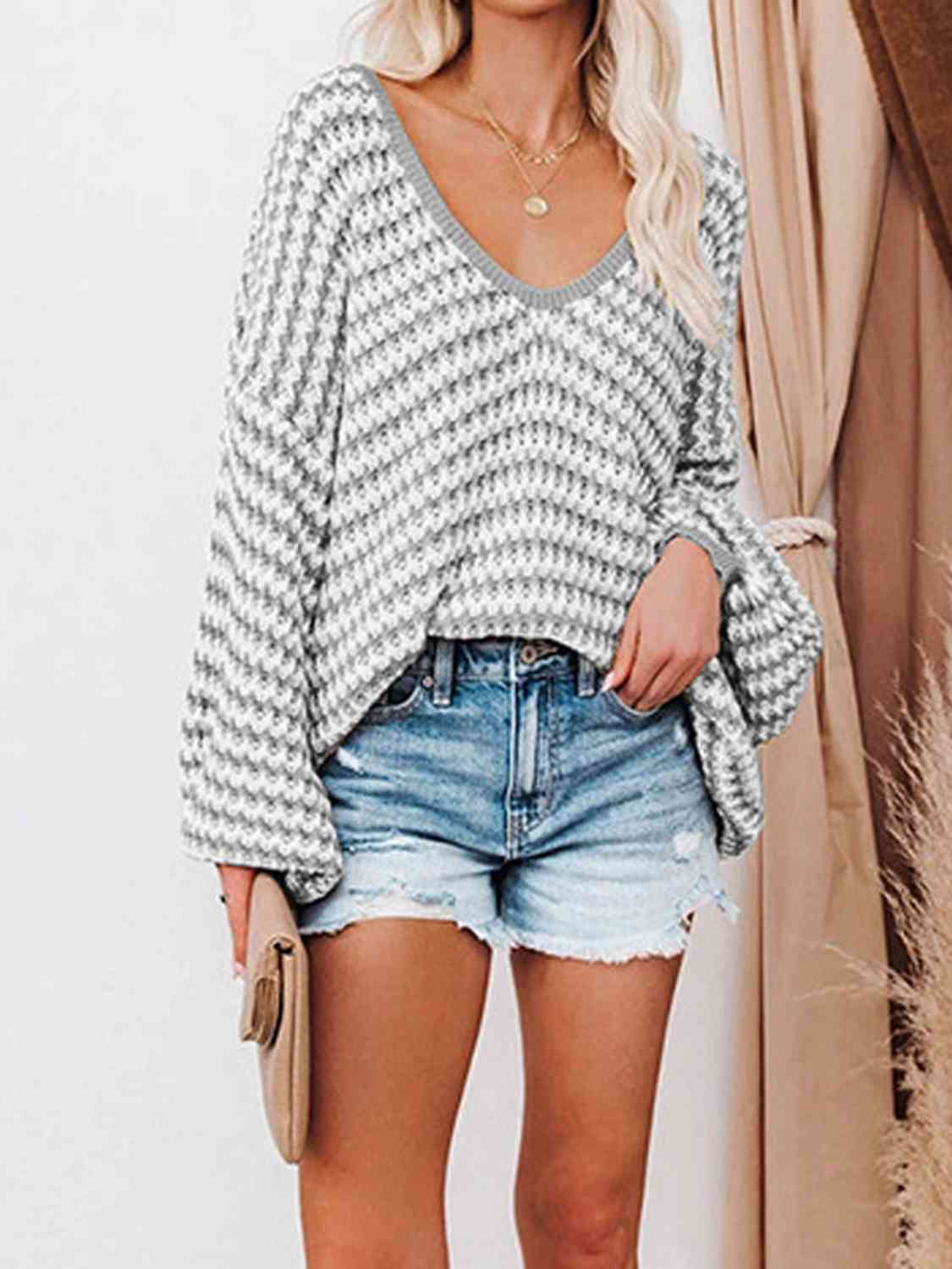 Carmen Striped Drop Shoulder V-Neck Sweater