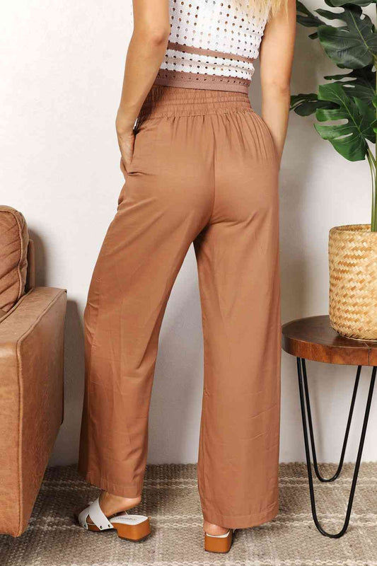 Dawn Drawstring Smocked Waist Wide Leg Pants