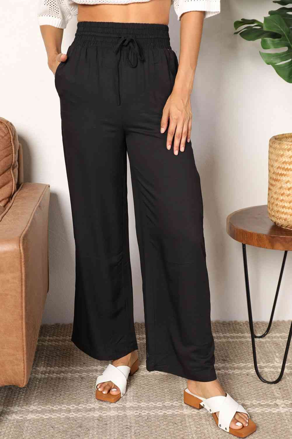 Dawn Drawstring Smocked Waist Wide Leg Pants