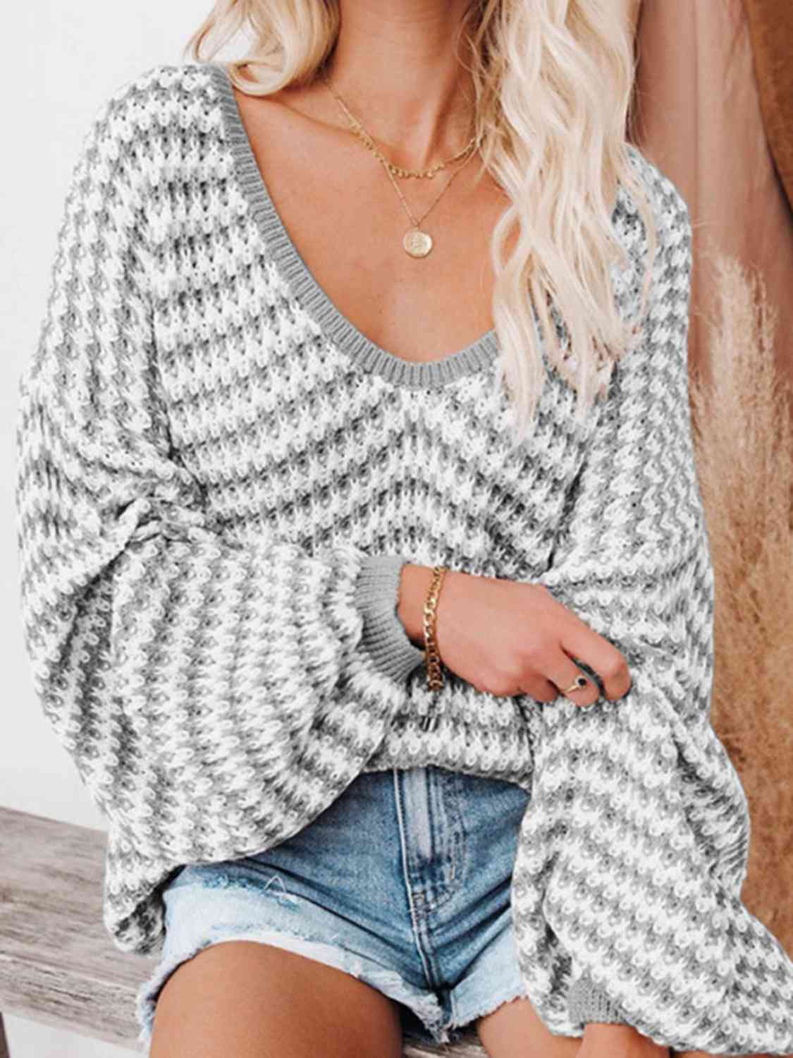 Carmen Striped Drop Shoulder V-Neck Sweater