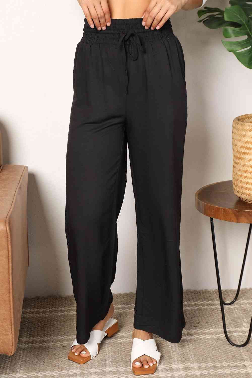 Dawn Drawstring Smocked Waist Wide Leg Pants