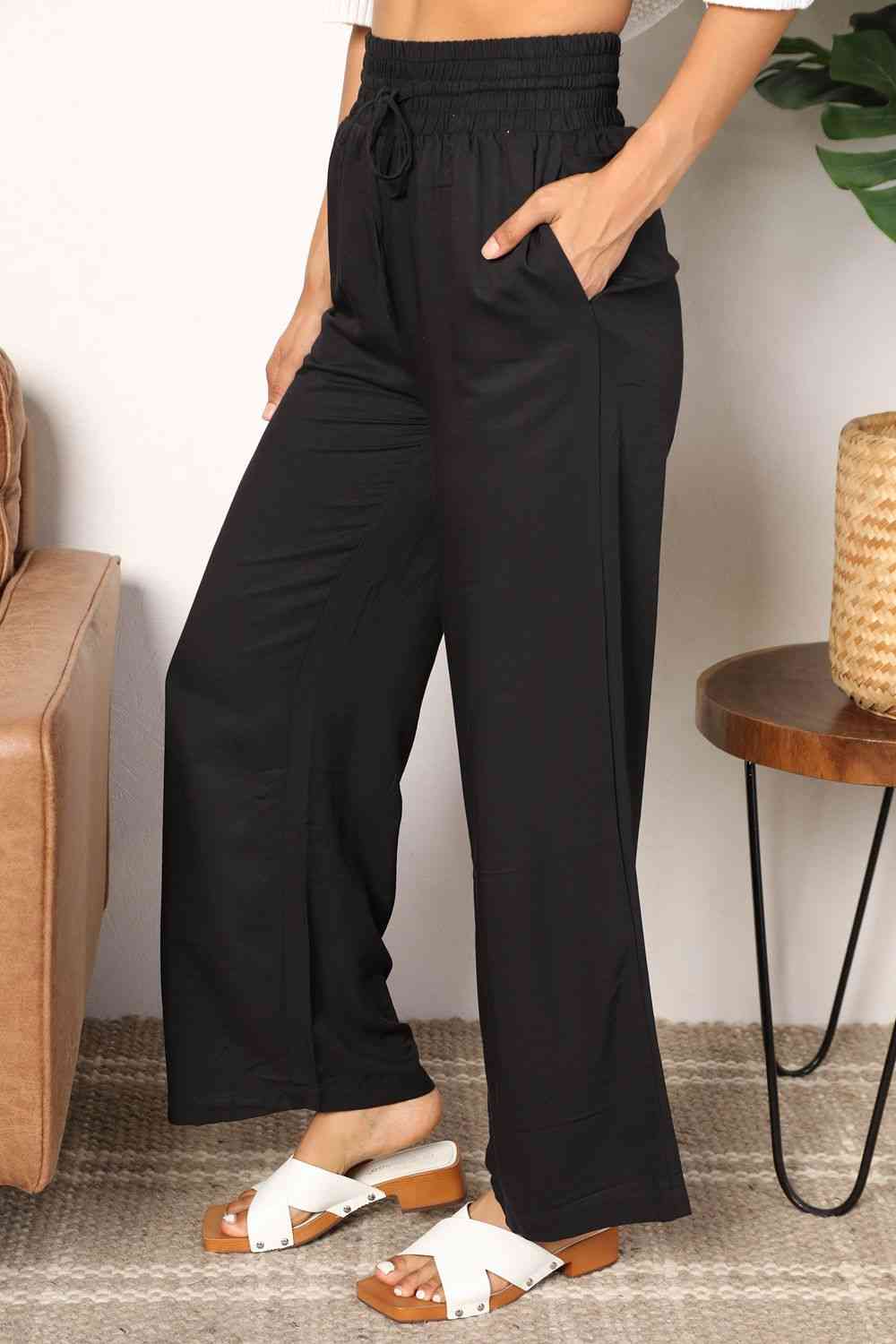 Dawn Drawstring Smocked Waist Wide Leg Pants