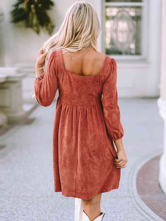 Athena Square Neck Three-Quarter Sleeve Mini Dress