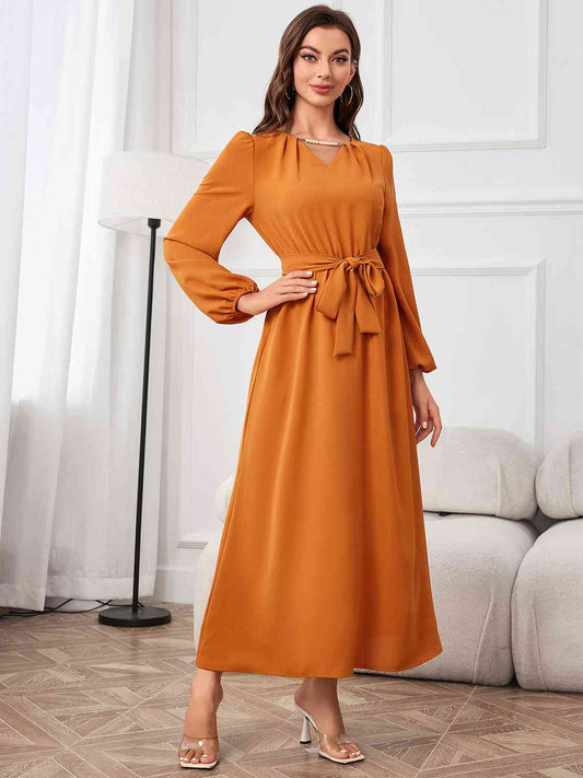 Brielle Tie Waist Puff Sleeve Maxi Dress