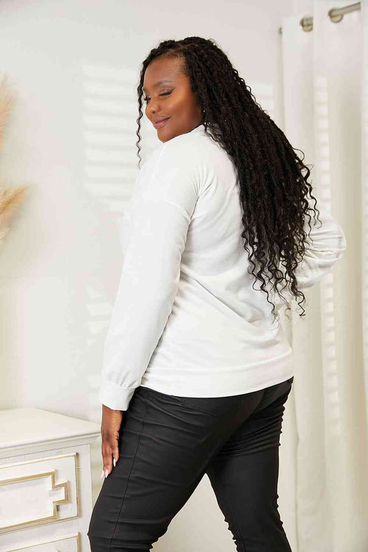 Lip Dropped Shoulder Round Neck Sweatshirt