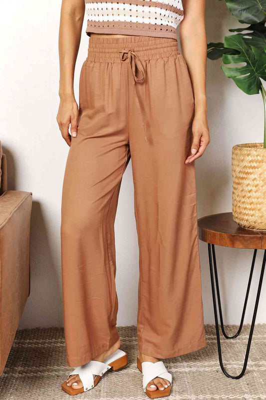 Dawn Drawstring Smocked Waist Wide Leg Pants