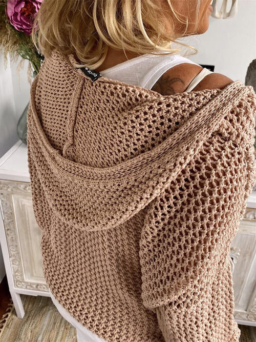 Alicia Openwork Hooded Long Sleeve Sweater