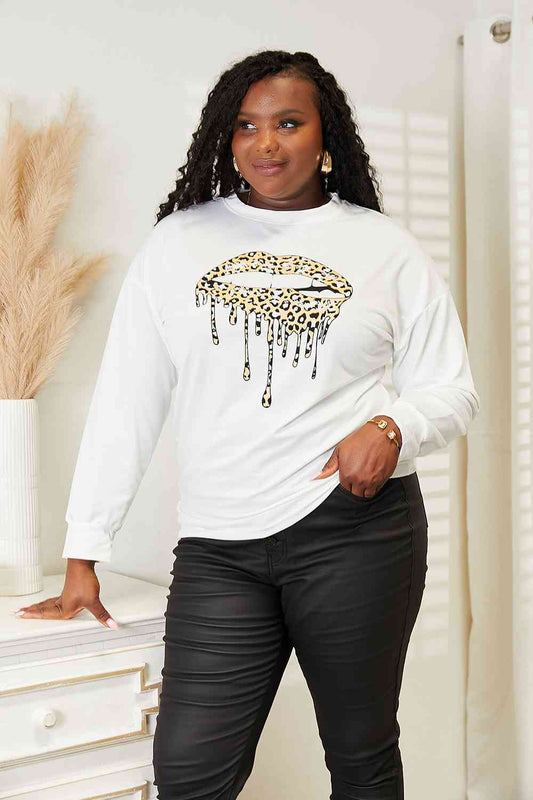 Lip Dropped Shoulder Round Neck Sweatshirt