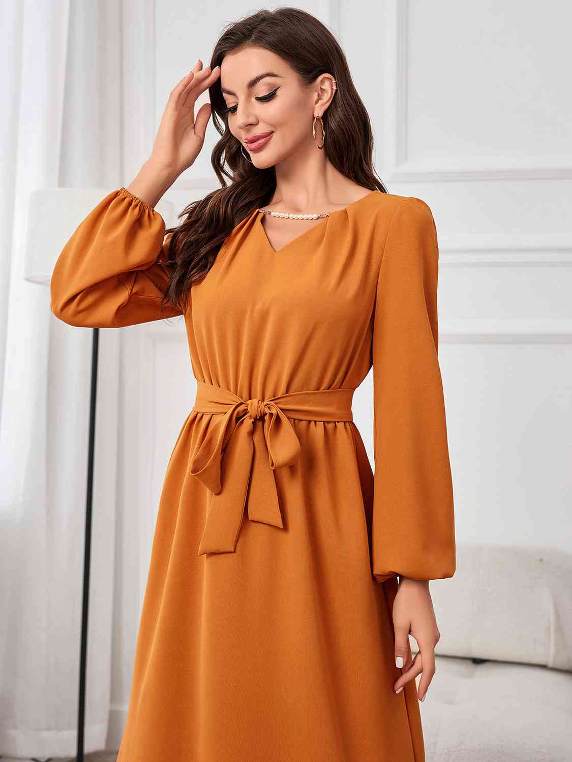 Brielle Tie Waist Puff Sleeve Maxi Dress