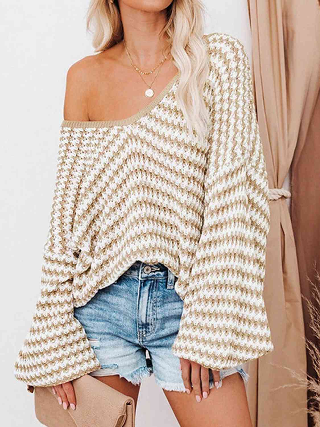 Carmen Striped Drop Shoulder V-Neck Sweater