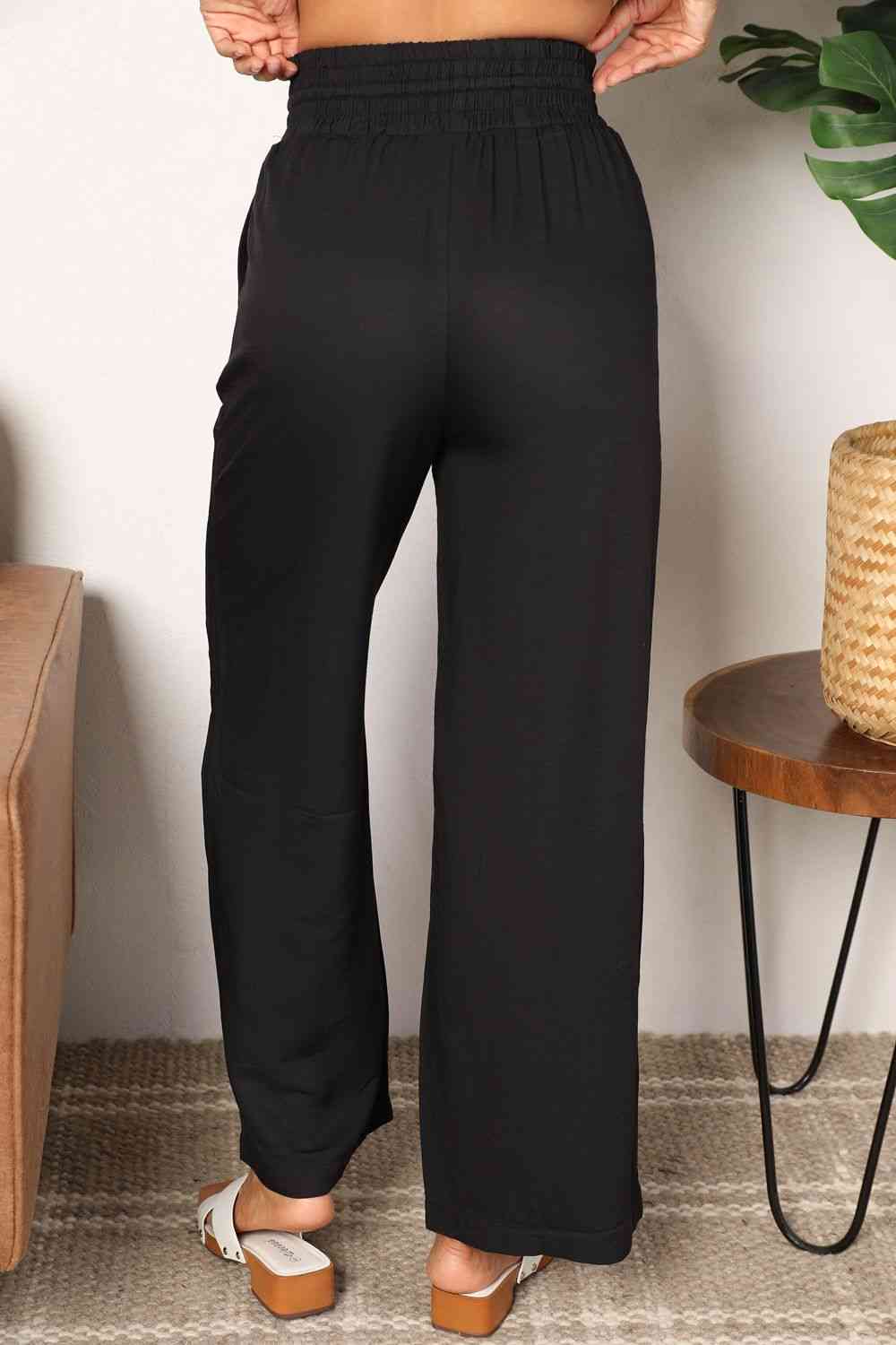 Dawn Drawstring Smocked Waist Wide Leg Pants